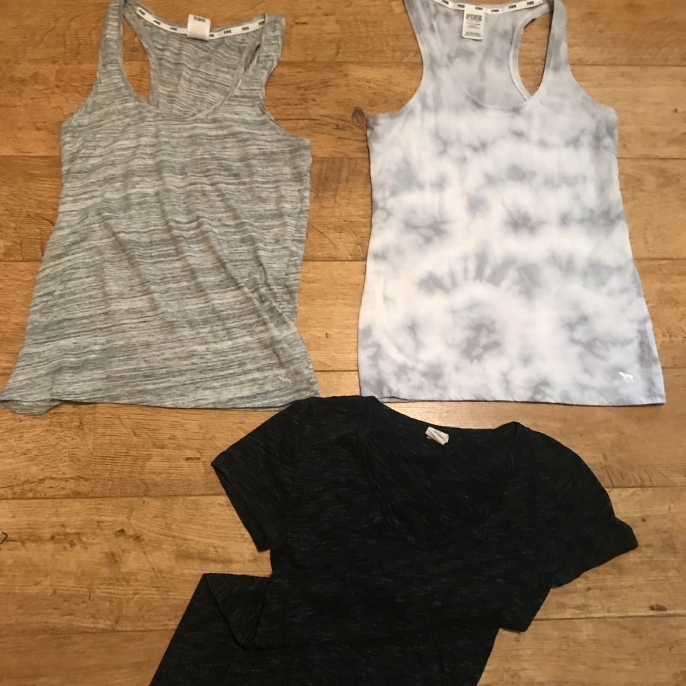 •Three PINK shirts•